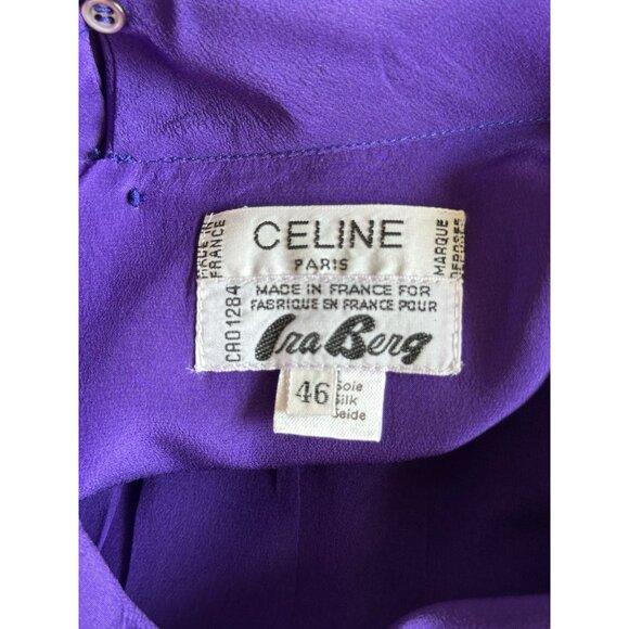 CELINE Paris Purple Silk Mock Neck Button Back Blouse Women's Top EU 46 US L - Picture 6 of 6